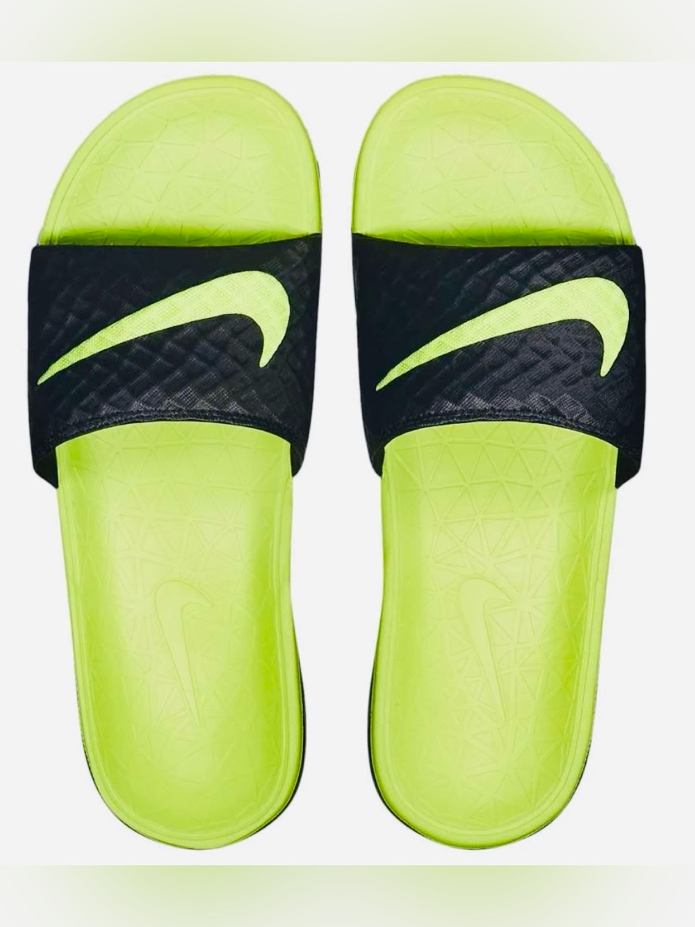 Nike Lime Green and Black Slide Sandals with Neon Swoosh